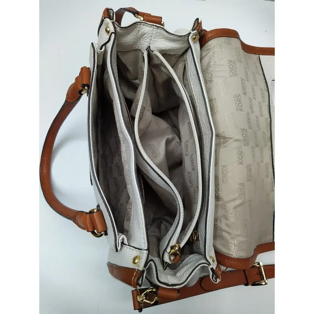 Michael Kors Margo White Pebbled Leather Logo Double Handles Satchel Bag